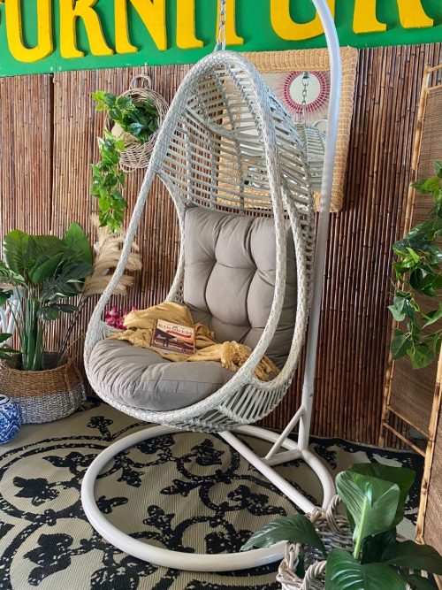 Bonnie Hanging Swing Chair Grey White, Outdoor Furniture Hanging Chair