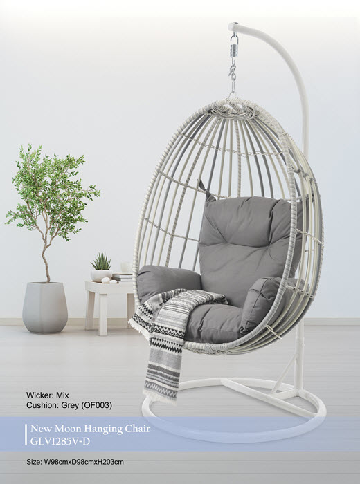 New Moon Hanging Chair Grey White Cobra Cane