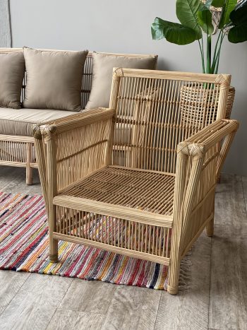 Rattan Armchairs, Set of 2, with Herringbone Cream Cushions, Erica - Image 2