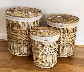 Round Willow Laundry Hamper, Grey Wash NEW